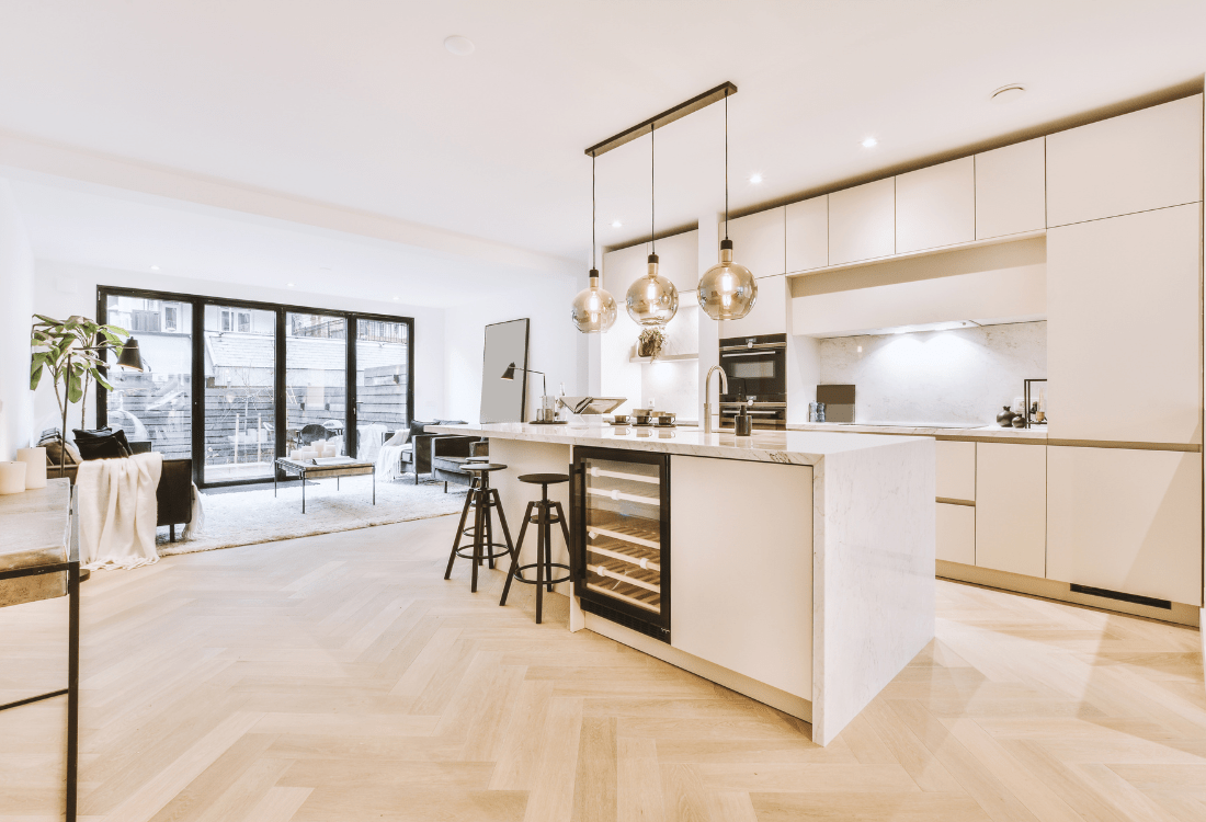 An open floor plan house that was designed to meet the needs of a family with more children on the way. 